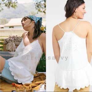 Anthropologie Ivory Lace Embroidered Peplum Tank Top Petite 10P NWT Boho Chic
